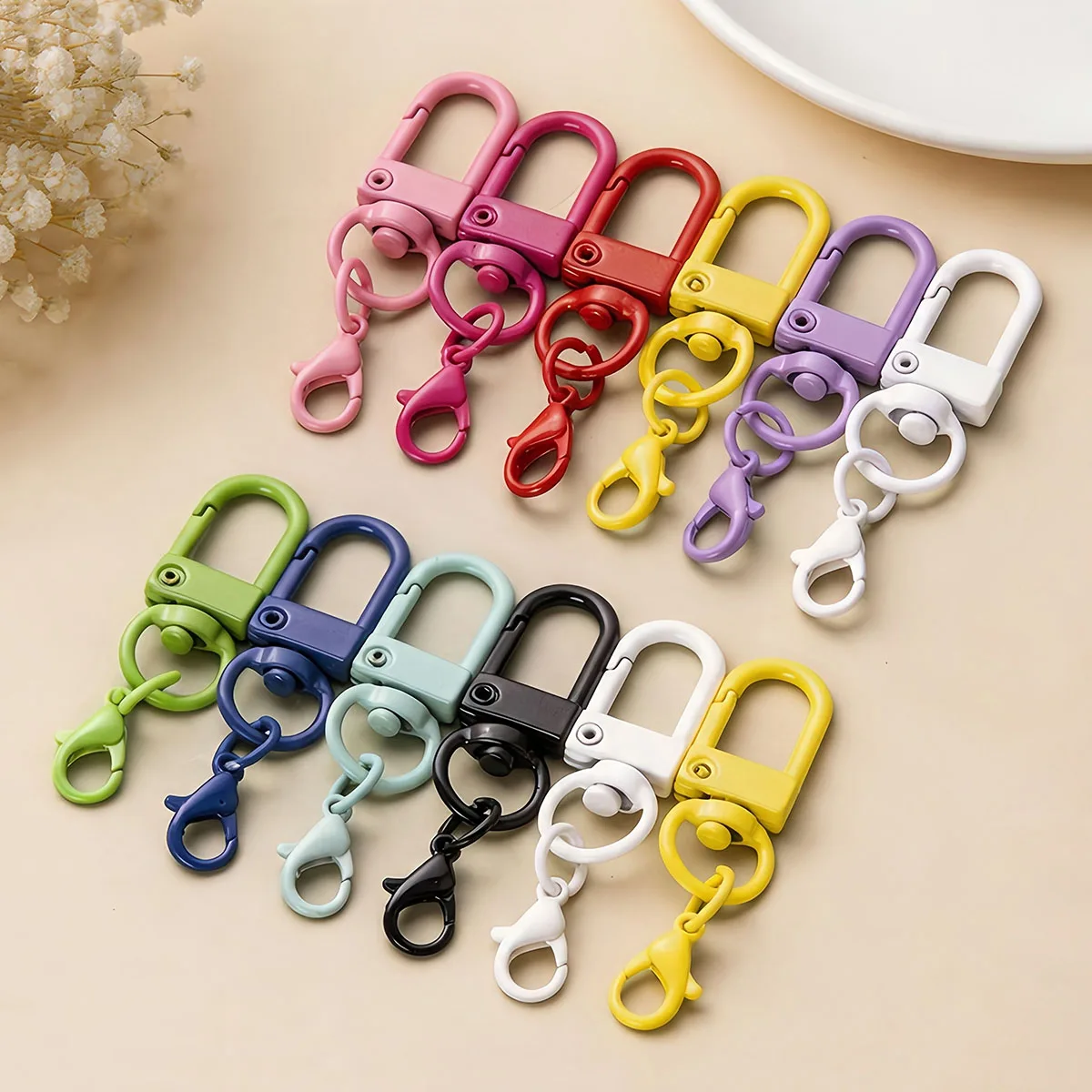 10-20 Stück bunte Metall-Karabinerhaken, Schnallenverbinder, drehbare Schlüsselringe für DIY-Schlüsselanhänger, Taschen, Anhänger und Accessoires – Detail 2