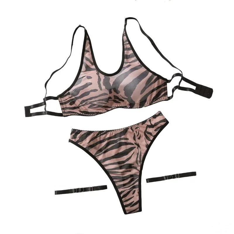 CHUANGERM Sexy Lingerie leopard print Fluoroscopy Bra Comfortable Leopard Mesh Steel Ring Gathering Sexy Lingerie Leg Circles