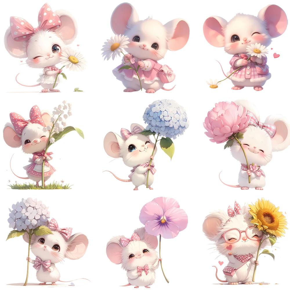 15cm crianças bonito lírio do vale flor mouse ferro em adesivos de transferência de calor dtf ferro em remendos para roupas infantis decalque