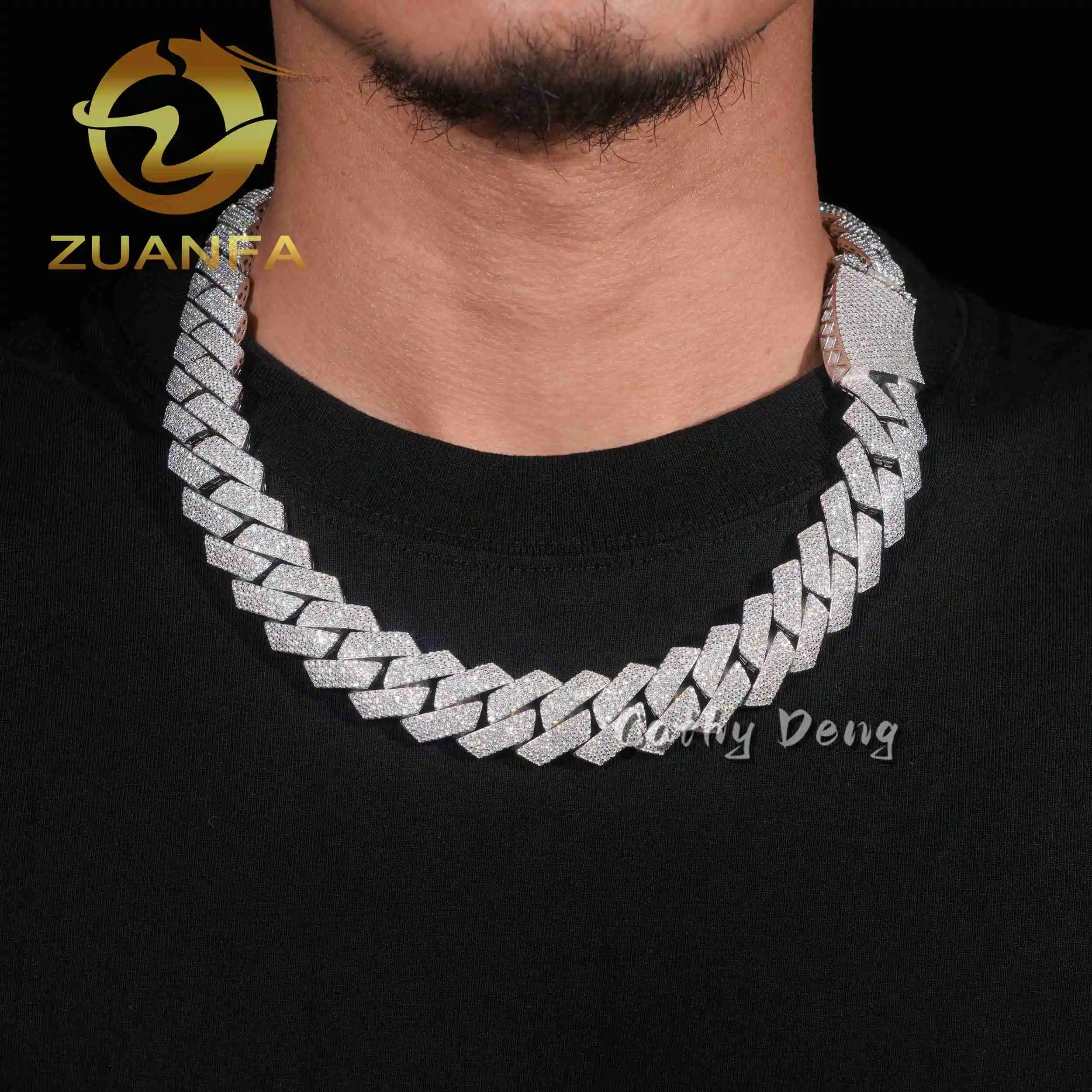 Hollow New Back Hip Hop Jewelry Iced Out Men Cuban Link Chain 20mm 4 Rows 925 Silver Moissanite Men Miami Cuban Link.