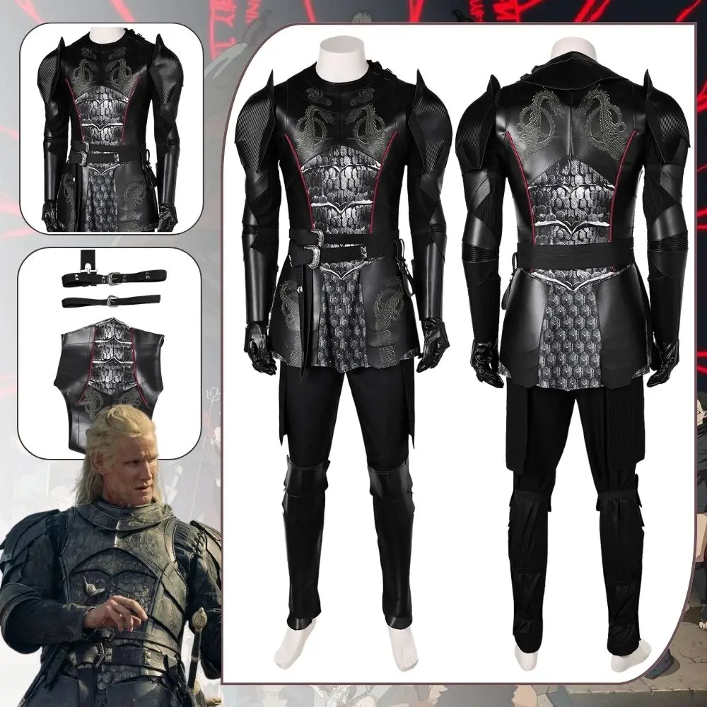 프린스 데몬 코스프레 판타지아 드래곤 코스프레 하우스 코스튬 변장 성인 남성 재킷 바지 벨트, 할로윈 카니발 의류