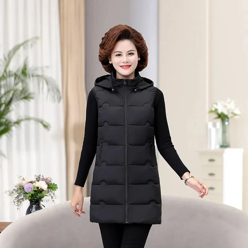 Vests Winter Jacket Women 2026 New Sleeveless Vests Hooded Padded Jacket Long Coats Korean Fashion Waistcoat Female
