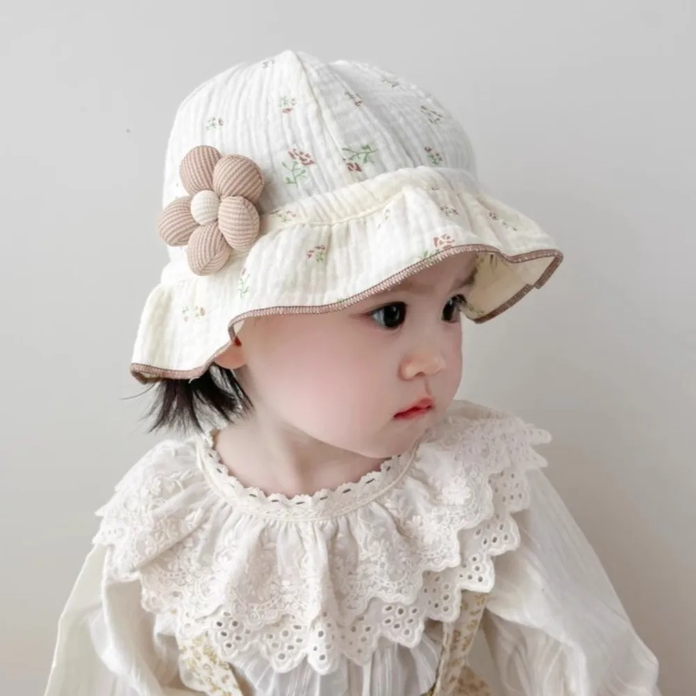 

Cute Sweet Flower Baby Girl Bucket Hat Thin Soft Sunshade Basin Cap Cotton Breathable Panama Fisherman Cap