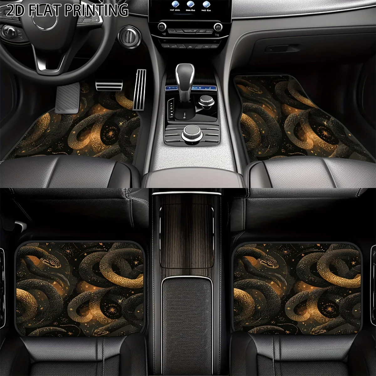 Four Brown Snake-Patterned Car Floor Mats, Universal Material For All-Season Interior Protection And Decoration, Suitable For Fr