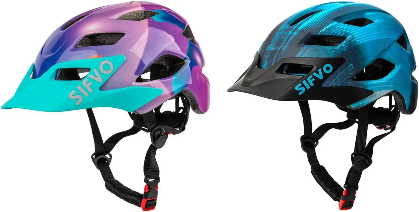 

2 Pack Kids Helmet Boys and Girls Bike Helmet with Cool Visor Helmet for Kids 5 14 Adjustable Lightweight 50 57cm(Purple Cool Ra
