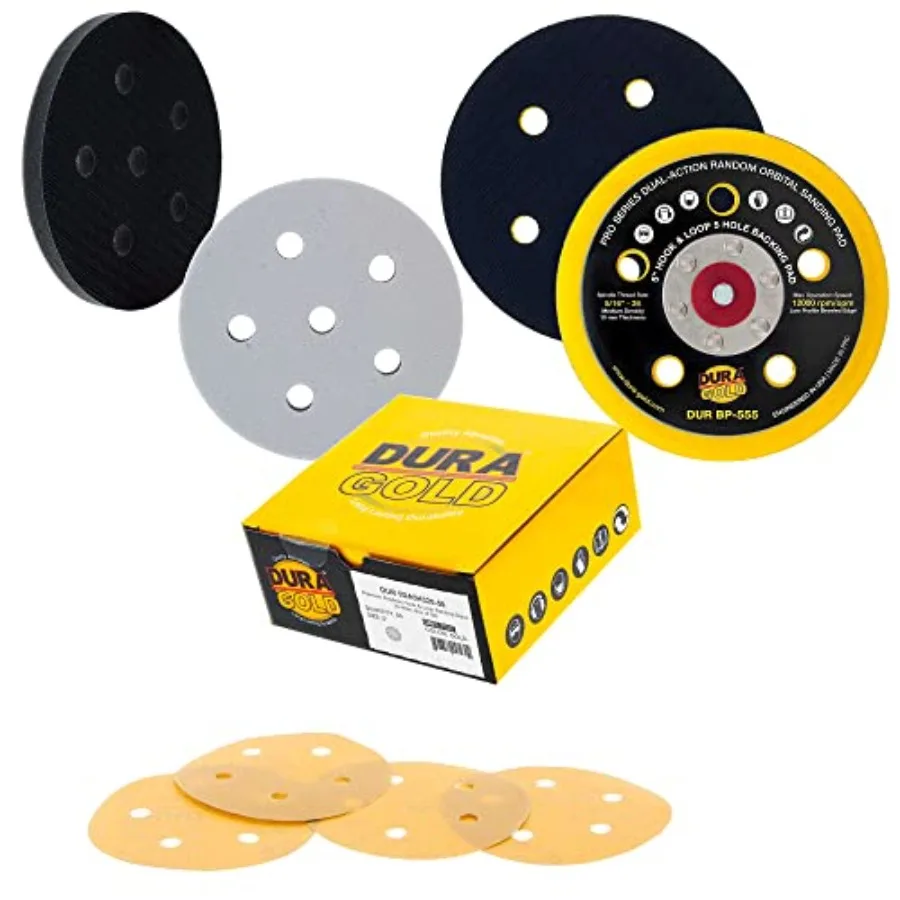 

Шлифовальные круги 320 Grit - 5 дюймов на липучке с опорной пластиной DA и прокладкой с мягкой интерфейсной подложкой, 5 отверстий