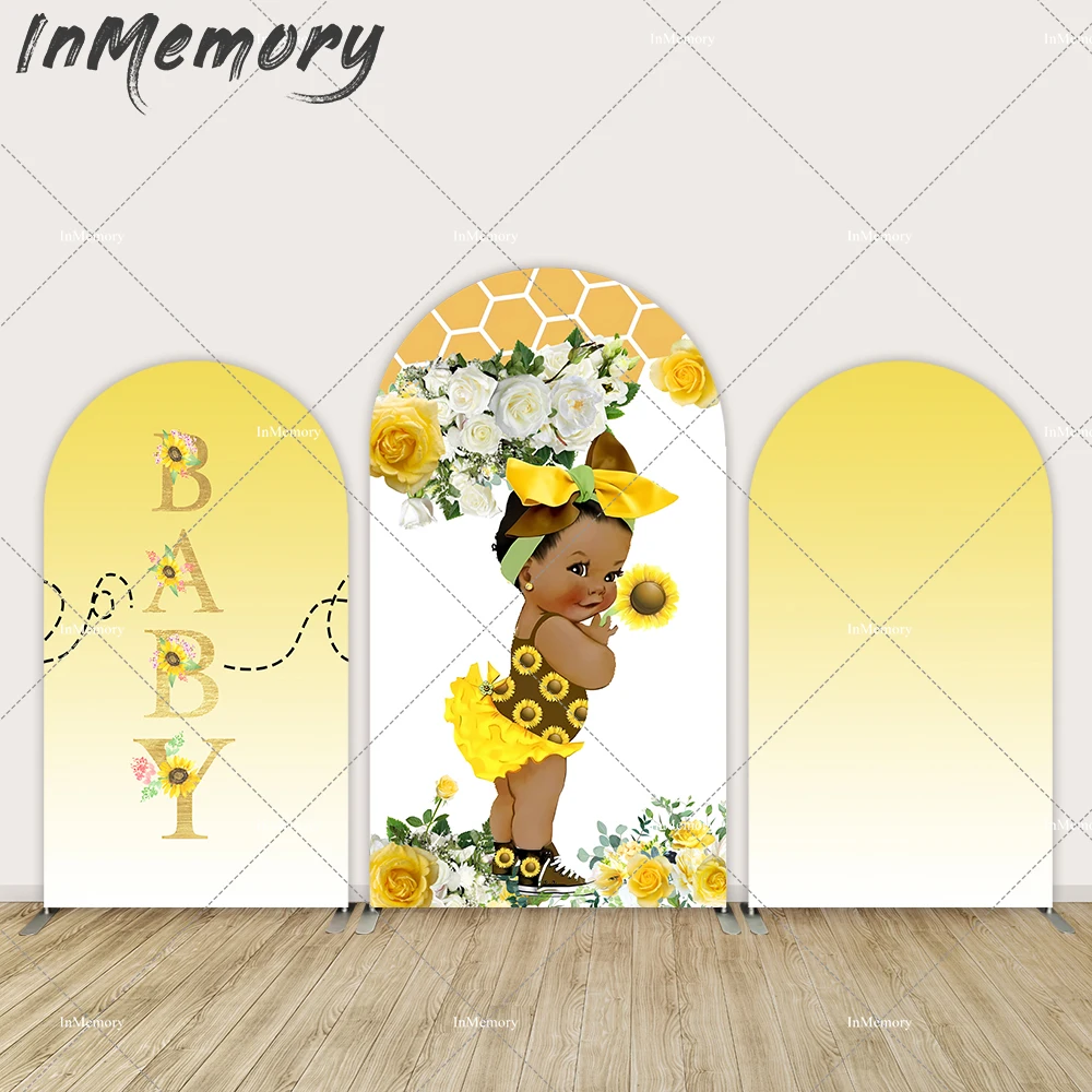 

Honey Bee 1st Birthday Arched Wall Backdrop Cover Sunflower Princess Girl Baby Shower Photo Background Banner Photobooth