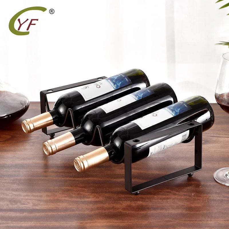 European-style simple three-bottle red wine rack, home bar stackable iron wine bottle rack, wine display rack
