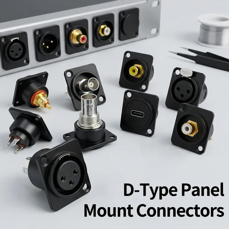Heavy-Duty D-Mount Panel Jacks Combo – XLR Microphone, RCA Stereo, BNC Video Connectors for DJ Booth & Recording Studio