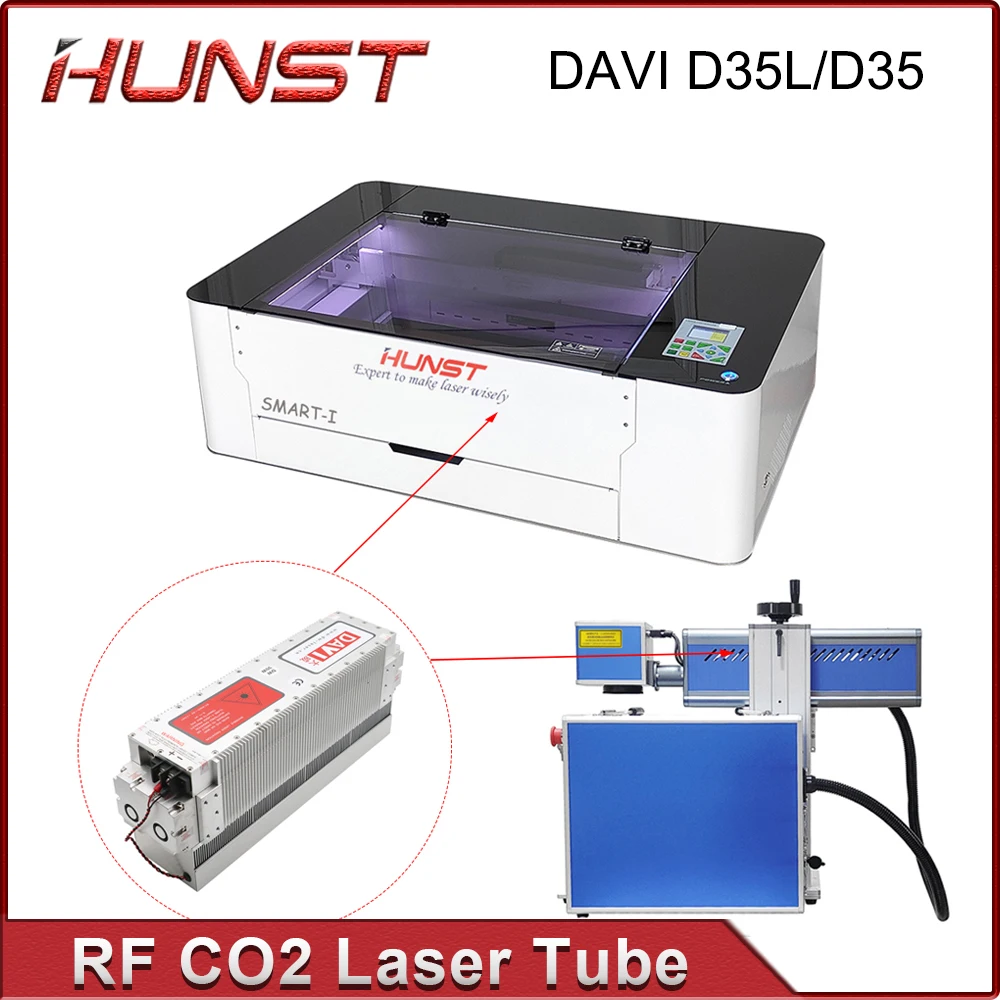 HUNST DAVI CO2 RF Laser Module D35 40W & D60 60W 10.6um Laser Source Metal Co2 Laser Tube for Engraving Marking Machine