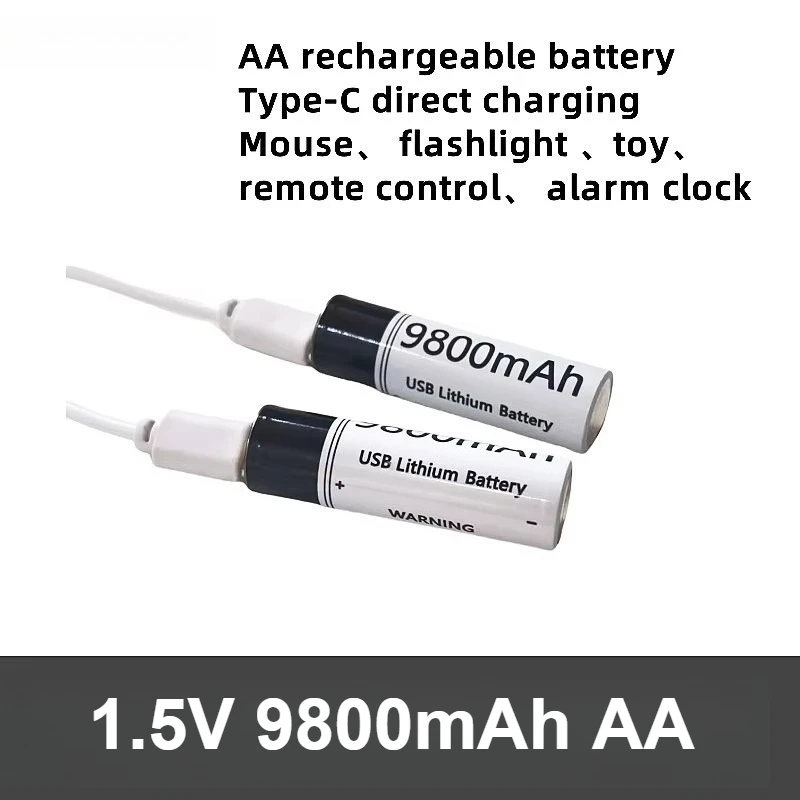1.5V 9800mAh AA Type-C with USB battery Rechargeable Lithium ion Batteries for Clocks Toys Mice and Remote Controls