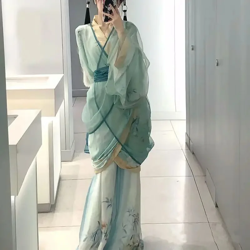 

Chinese Hanfu Dress Women Female Cosplay Costume Ancient Vintage Tailing Hanfu War Robe Summer Green Dress Plus Size