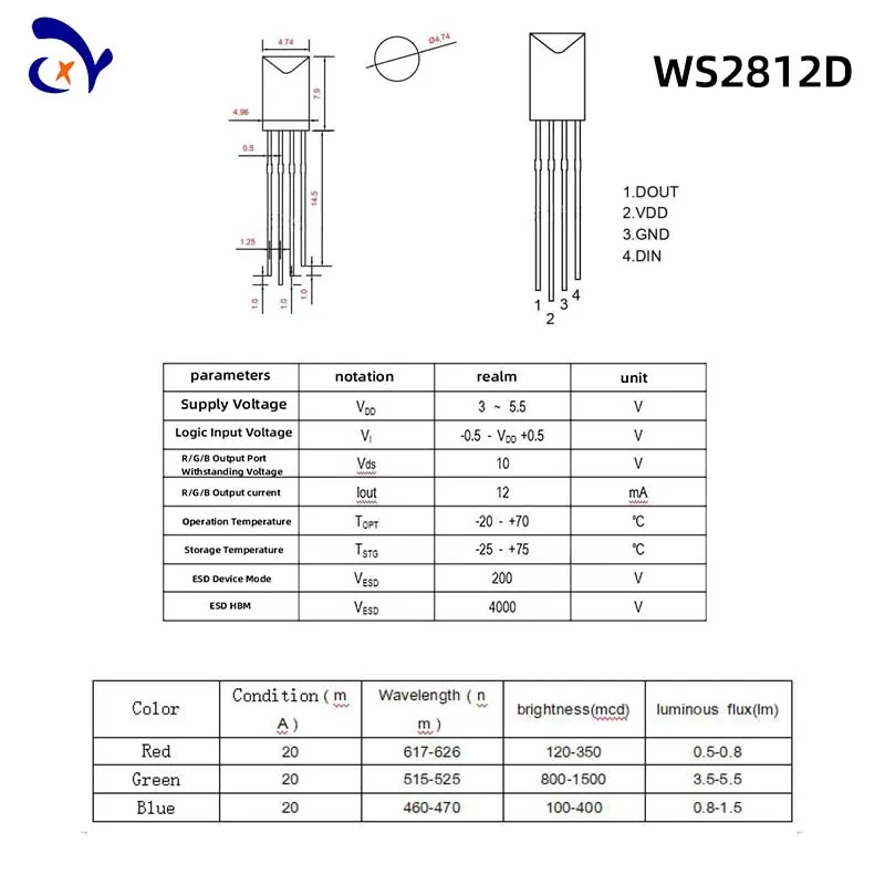 WS2812D/WS2812B Lamp Beads Direct Insert F5MM RGB Phantom Integrated IC Light Emitting Diode Round Head Transparent Mist Surface