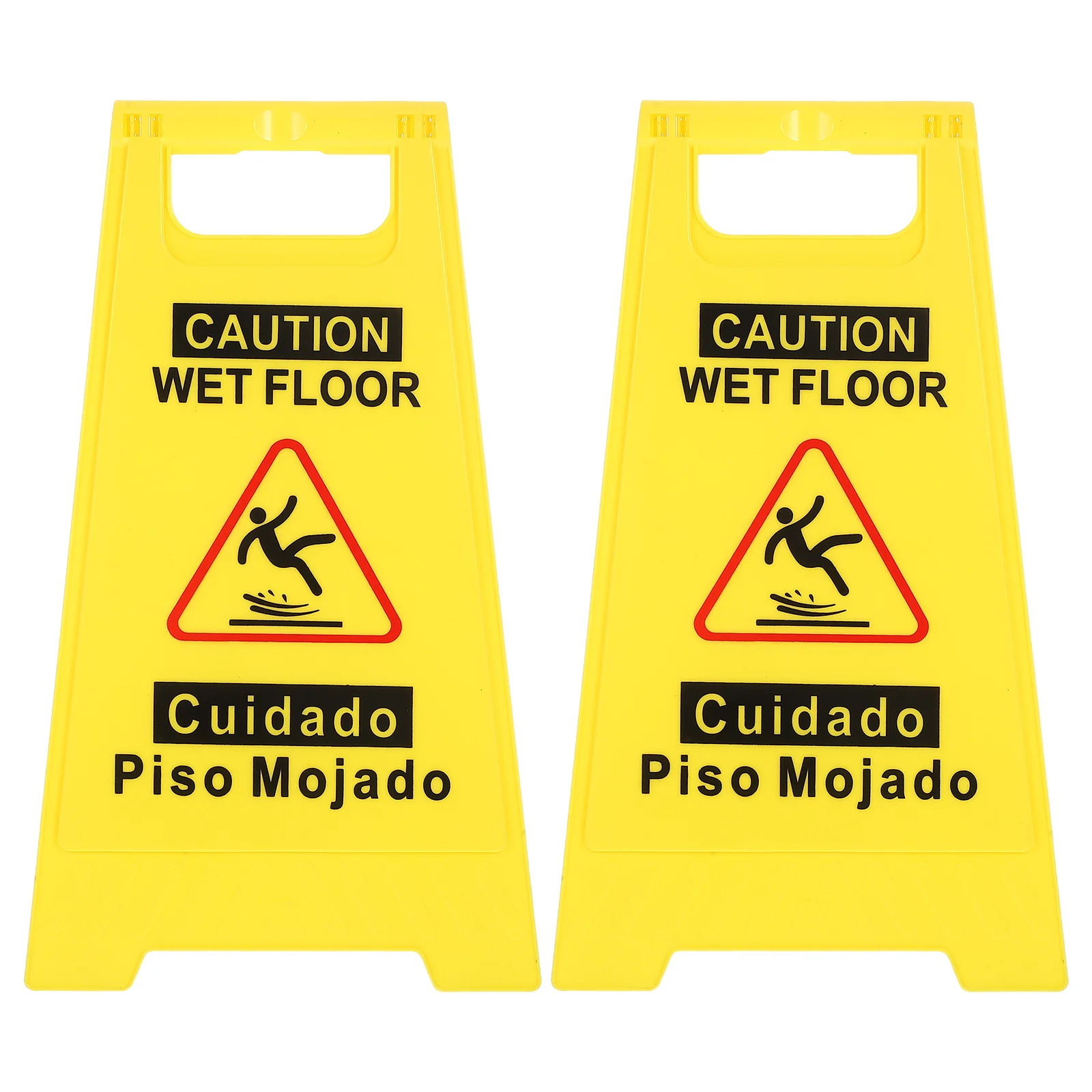 2 قطعة علامات أرضية مبللة تحذير للسلامة ثنائي اللغة رؤية عالية تنبيه سطح زلق أصفر قابل للطي