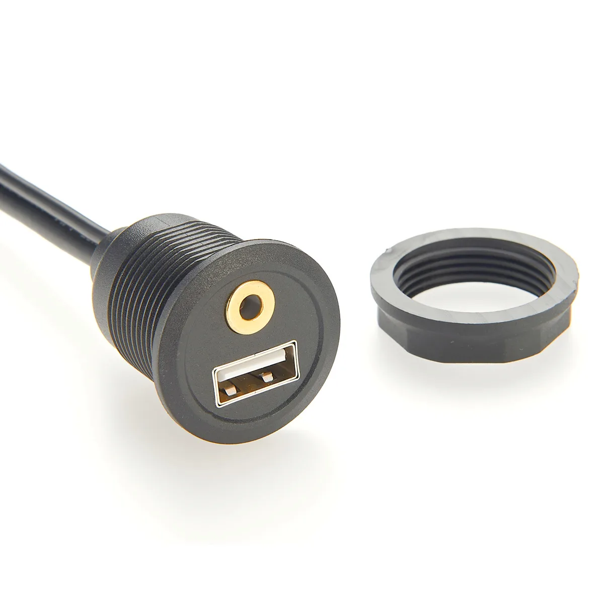 USB & 3.5mm Male to USB & 3.5mm Female Flush Mount Panel Mount Extension AUX Cable  Round Panel Mount 3.5mm&USB 2.0 Jack Cable