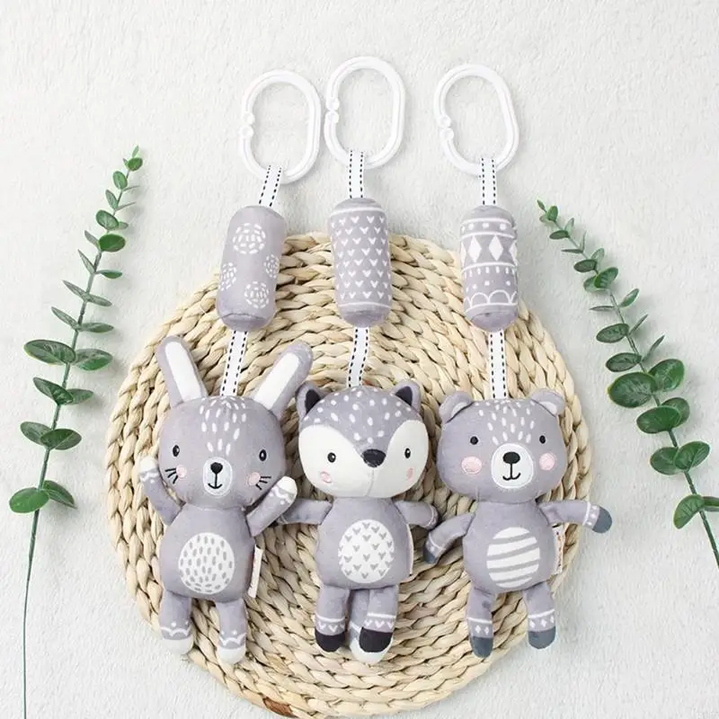 E06F Baby Stroller Mobile Rattle Pushchair Pram Pendant Bed Cartoon Animal for Doll Infants Crib Hanging Educational
