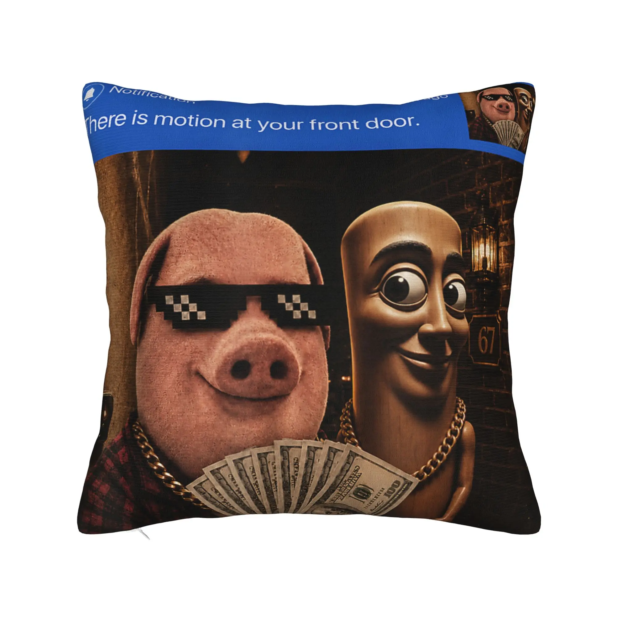 John Pork and Tung Tung Tung Sahur Front Door Motion Pillow Case  Square Pillow Cover Cushion Cover For Chair Sofa Home Decor