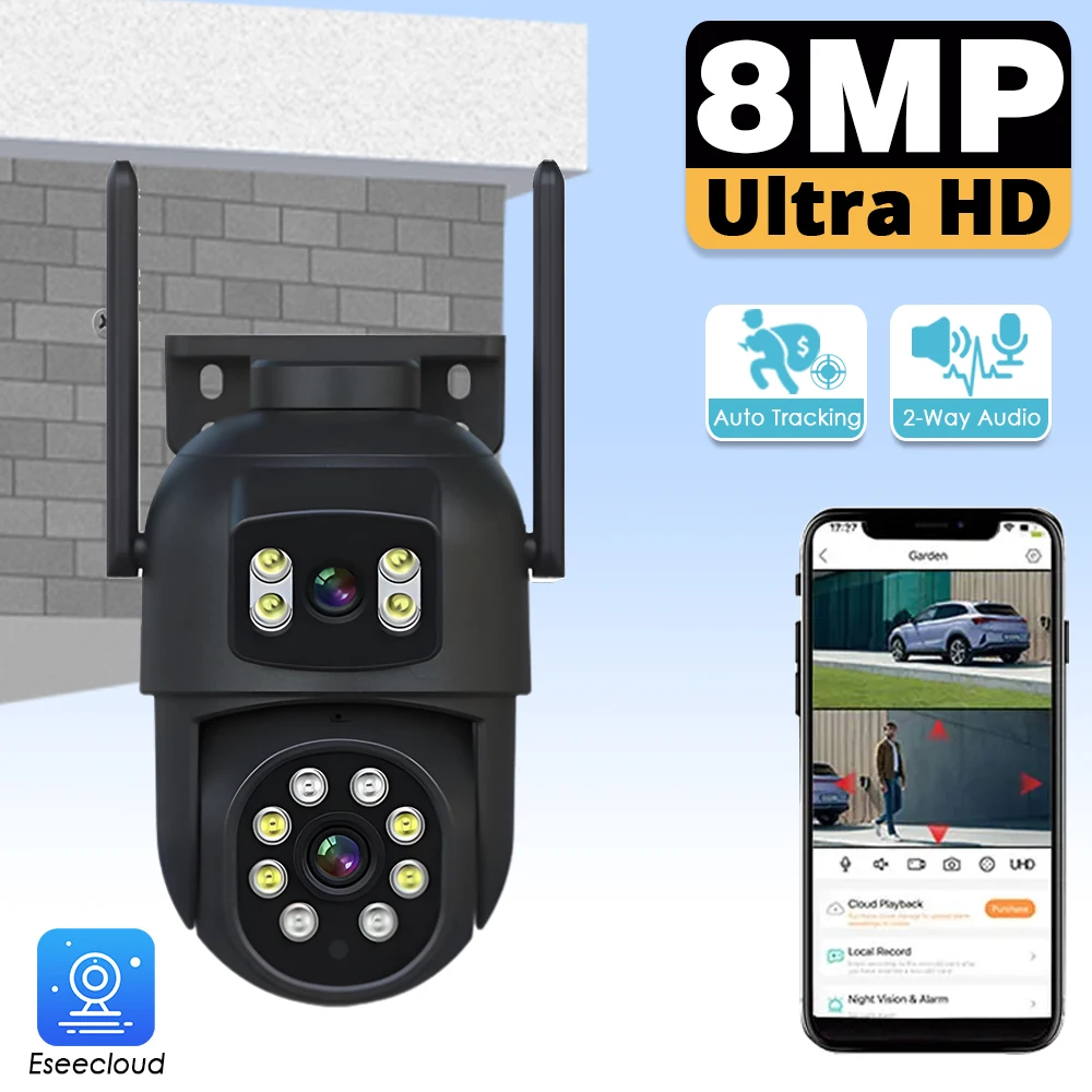 

8MP 4MP Wifi Camera IP Outdoor PTZ Security Dual Lens Dual-Screen Humanoid Detection Auto Tracking Surveillance Camera EseeCloud