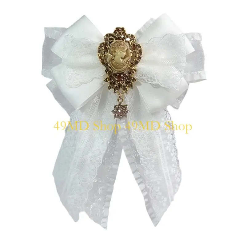 49MD Lady Collar with Ribbon and Crystal Lace Bows Elegant Flower Jewelry Collar Rhinestones Collar for Formal Wear
