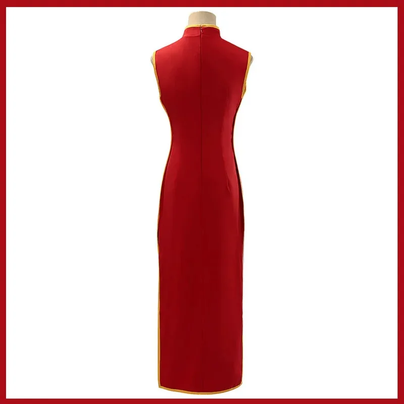 GINTAMA Leader Kagura Women's Cosplay Costume Red Cheongsam Dress with Wig And Headwear Sexy Traditional Chinese Festival Suit