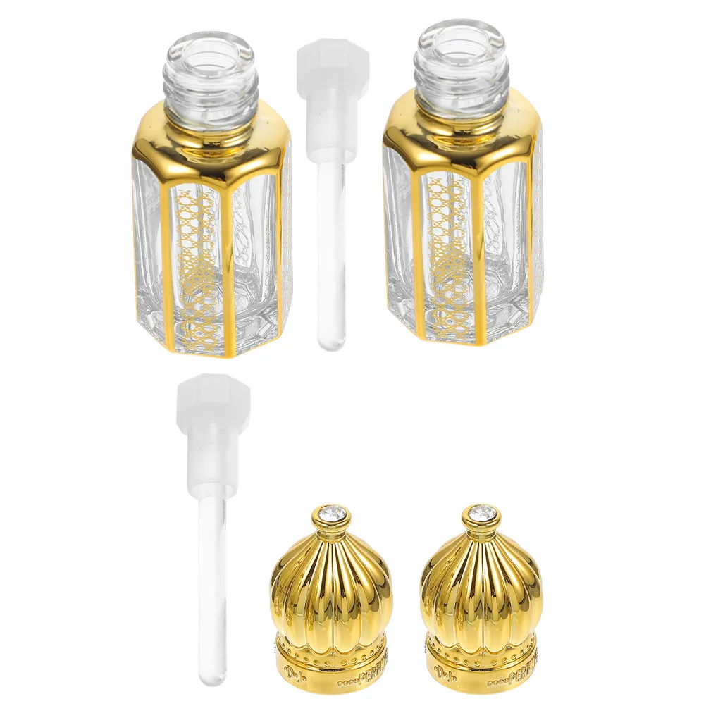 2Pcs 3Ml Refillable Glass Essential Oil Bottles Compact Travel Perfume Dispenser Dropper Applicator for Personal Fragrance