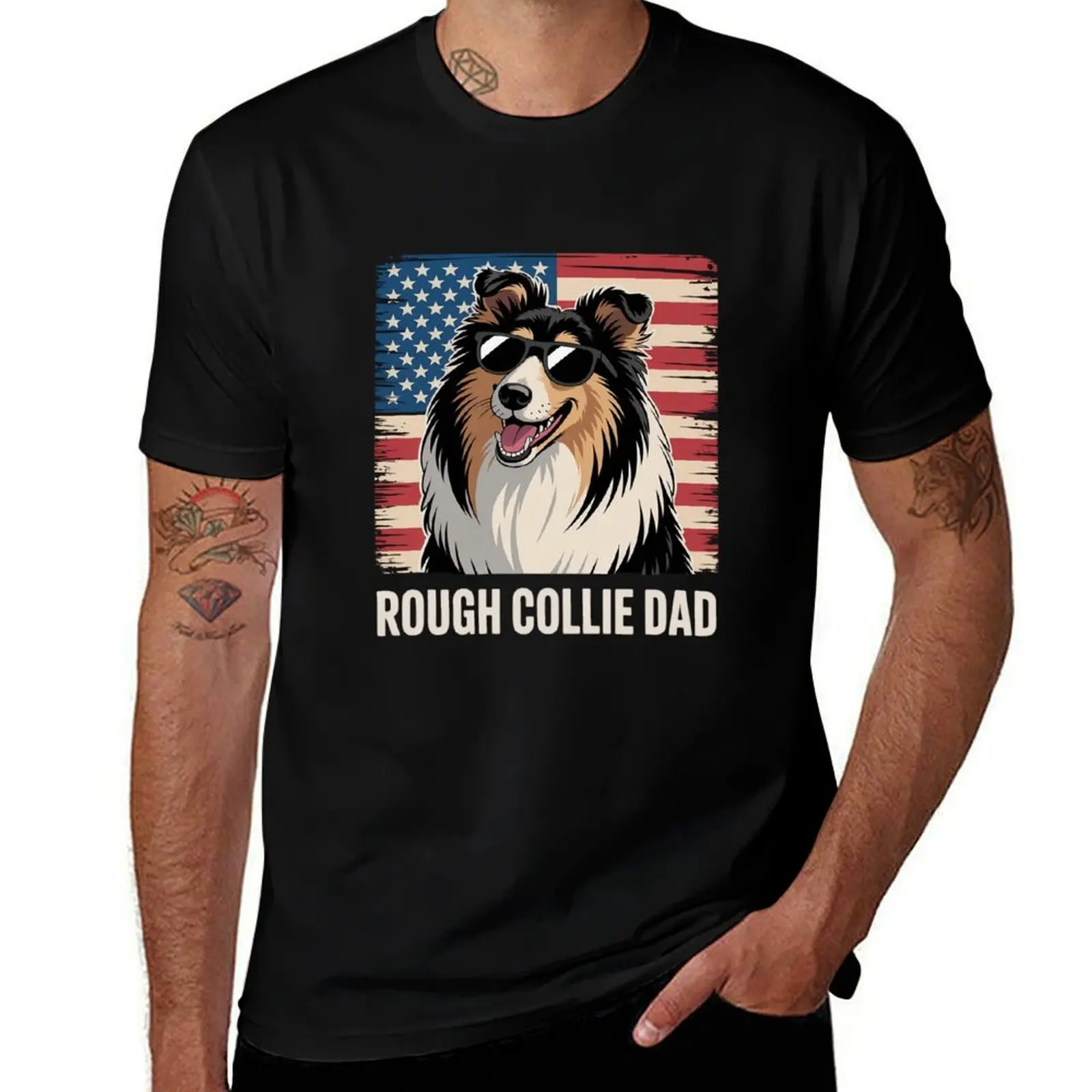 

Rough Collie Dad Of A Rough Collie Father US Flag T-Shirt Luxury man luxury t-shirt croswit shirt man oversized t shirt men