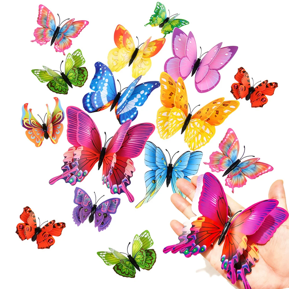 New 12/24pcs 3D Butterfly Wall Stickers Home Christmas Wedding Decoration Photography Props Magnetic Refrigerator Magnets