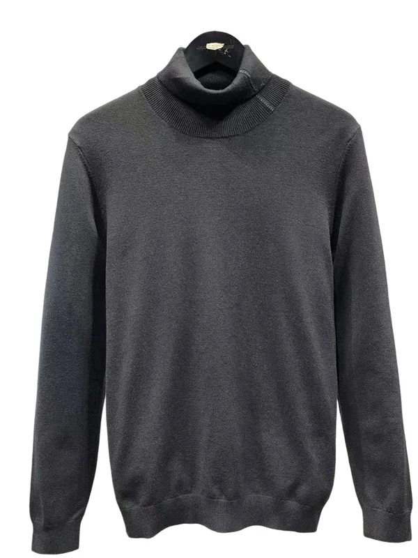 سترة رجالية ذات ياقة عالية من Thie الصوف فائقة النعومة كاجوال Sle طول منتظم طويل Sve محبوك ملابس ey Color Blo