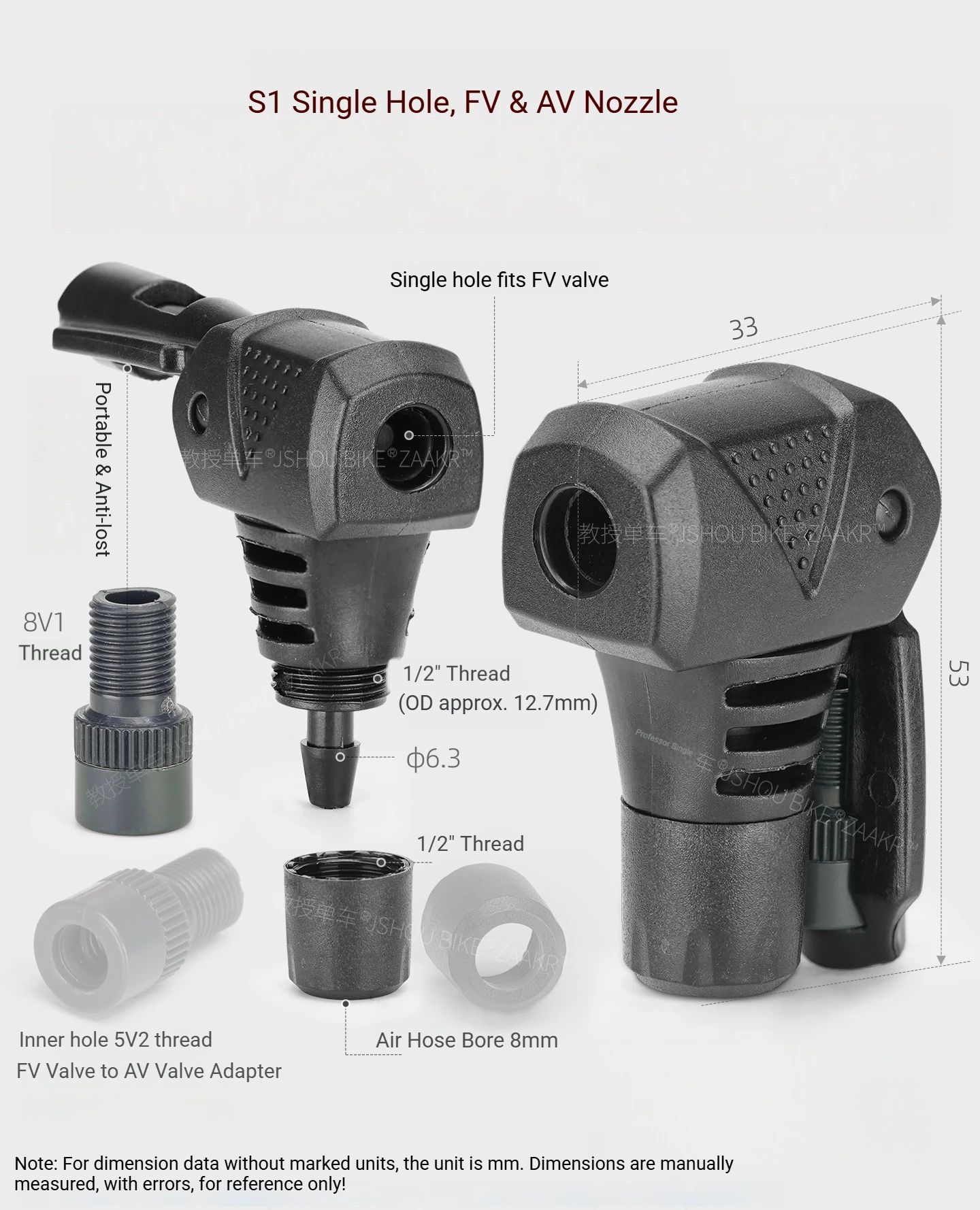 JSHOUBIKE Pumpenadapter, passend für 3 Ventile (Schrader/Presta/Dunlop), kompatibel mit 8/10 mm Schlauch, Ersatz für manuelle und elektrische Pumpen – Detail 5