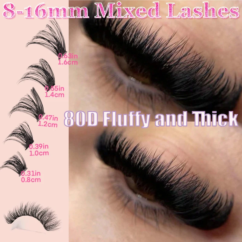 10 แถว DIY ขนตา 0.07 มม.30D 40D 80D หนาหนาขนตาหนาพิเศษ,d Curl ผสมสไตล์ Falsies ในอะนิเมะและคลัสเตอร์