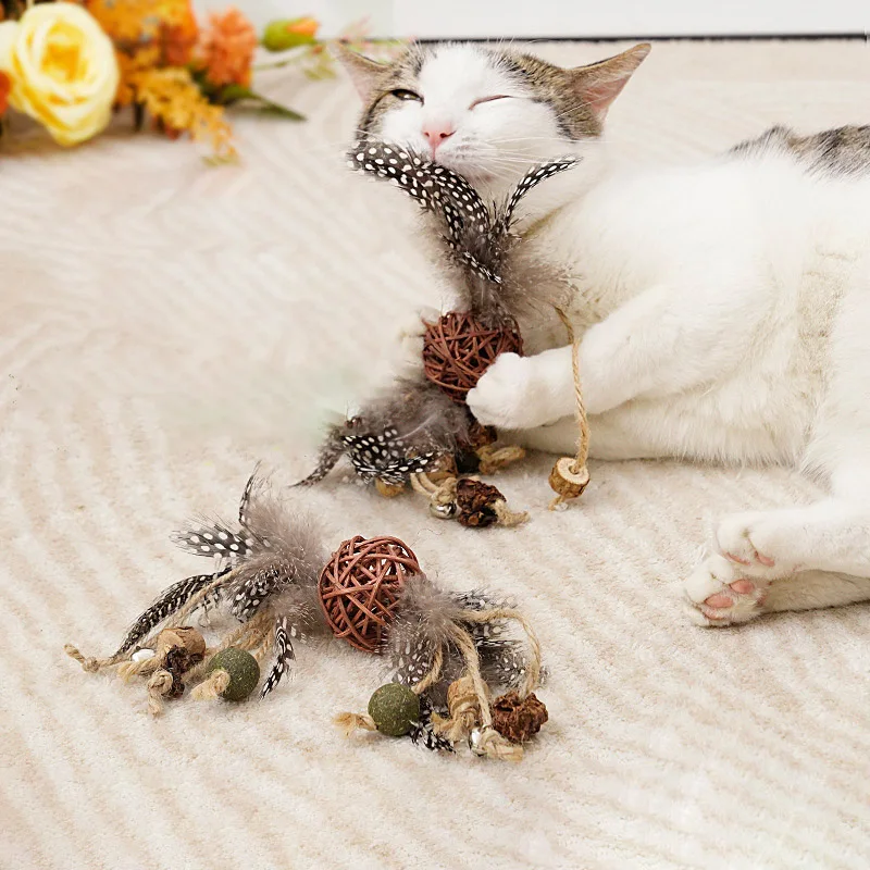 

3pcs Natural Sisal Teasing Cat Stick Toy Ball Creative Funny Grinding Teeth Self-enjoy Kitten Chew Toys with Catnip Jouet Chats