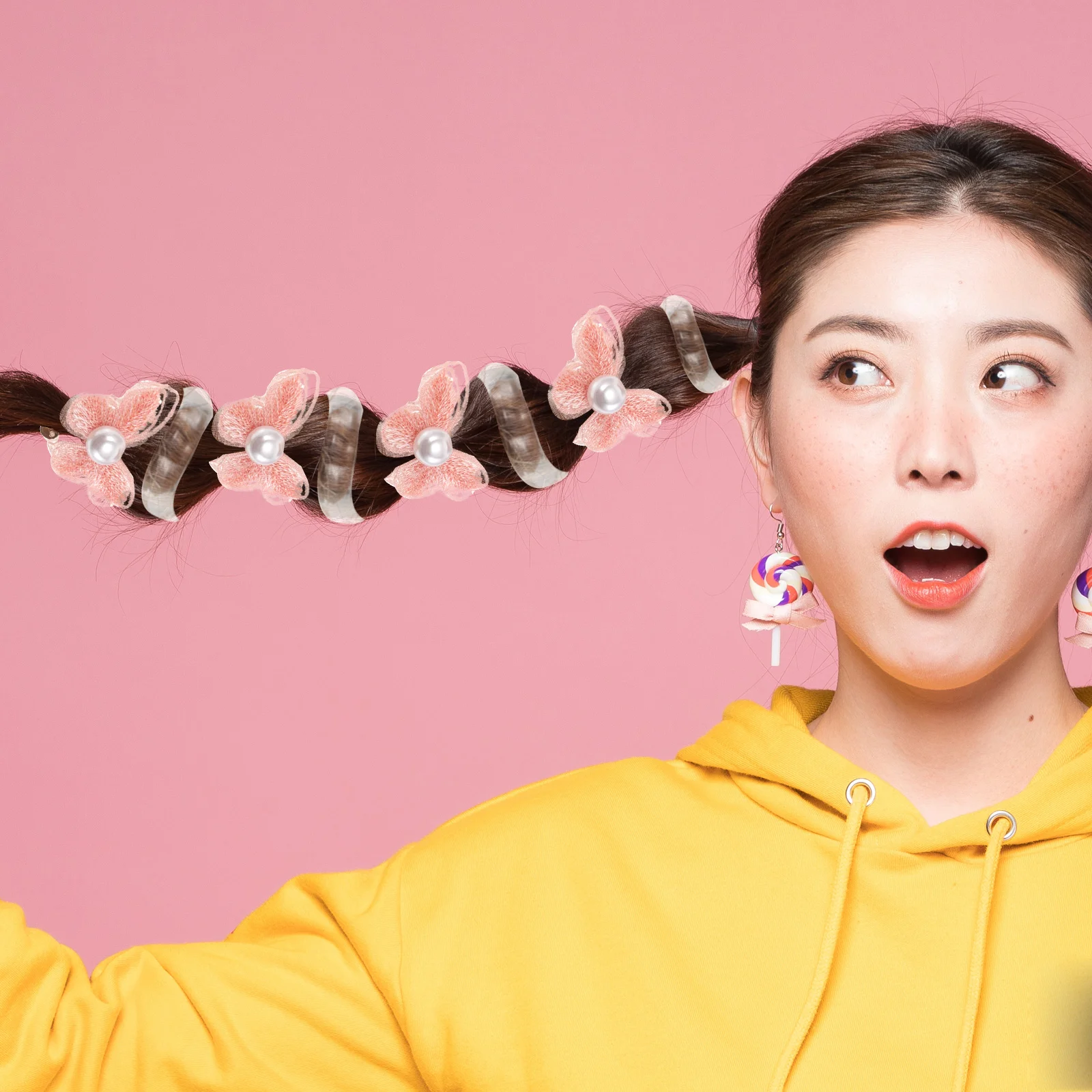 

4Pcs Spiral Hair Ties Phone Cord with Pearl Lace Bowknot Stretchy Holders for Women Daily Wear Special