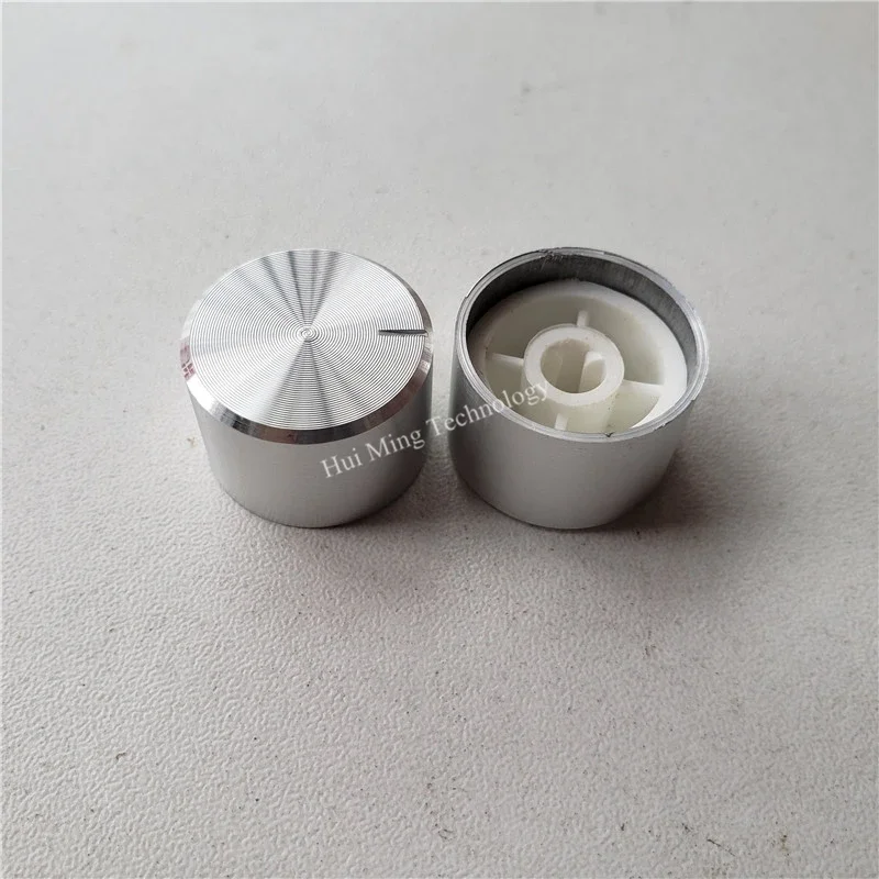 Kenop plastik aluminium 10 buah, untuk tombol potensiometer laci 22*15mm poros O hitam, penyesuaian kontrol Volume Encoder HIFI