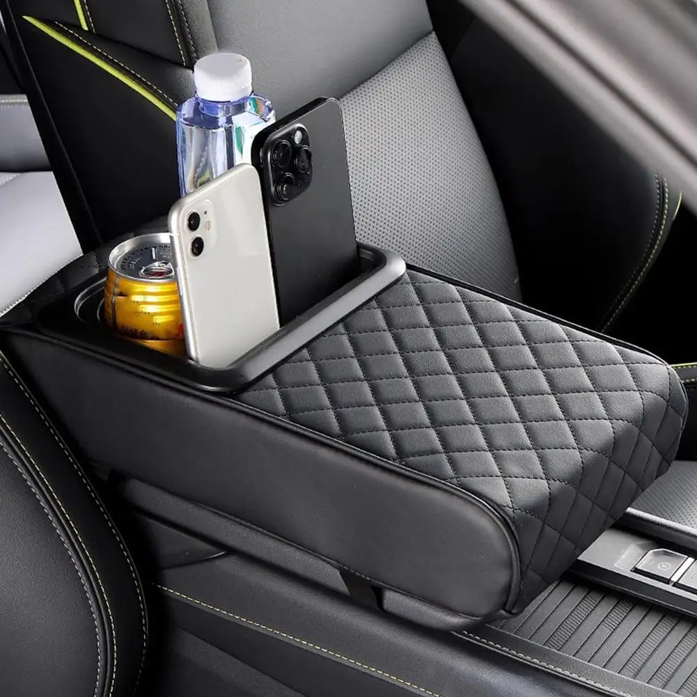Almofada de Apoio de Braço para Console Central Automotivo com 2 Suportes para Copos, em Couro PU, Portátil, Capa de Almofada para Apoio de Braço de Carro, Almofada de Aumento de Altura
