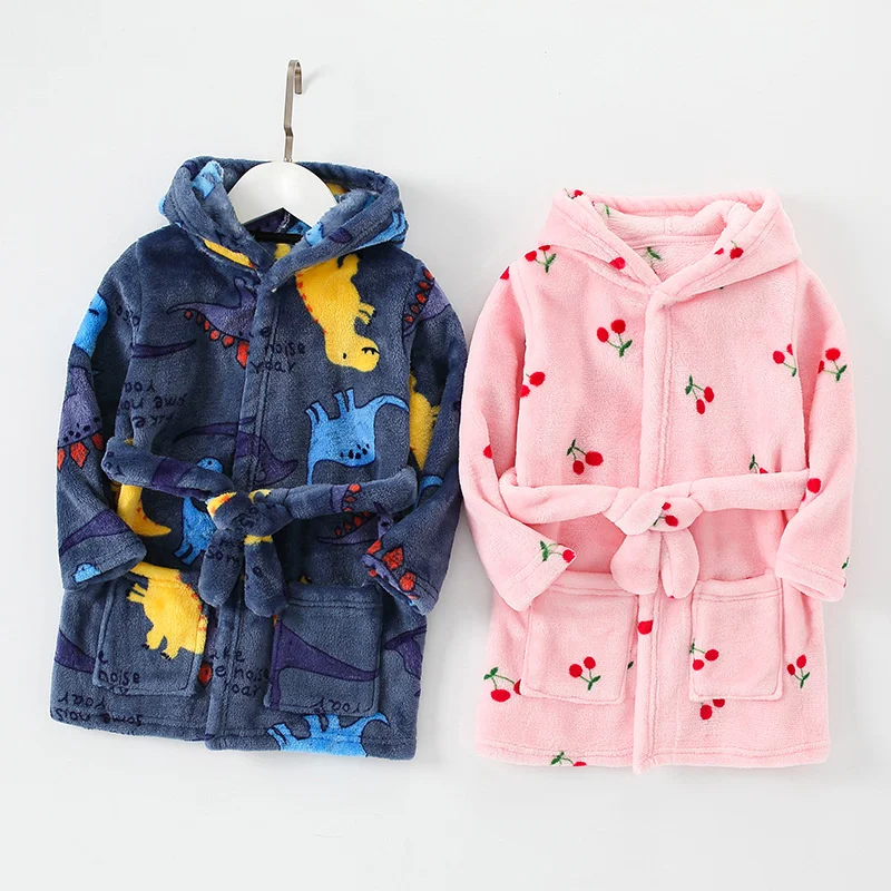 Winter Children Bath Robes 2022 New Cartoon Pajamas Boy Girl Flannel Sleepwear Kids Clothing Baby Warm Bathrobe Casual Homewear