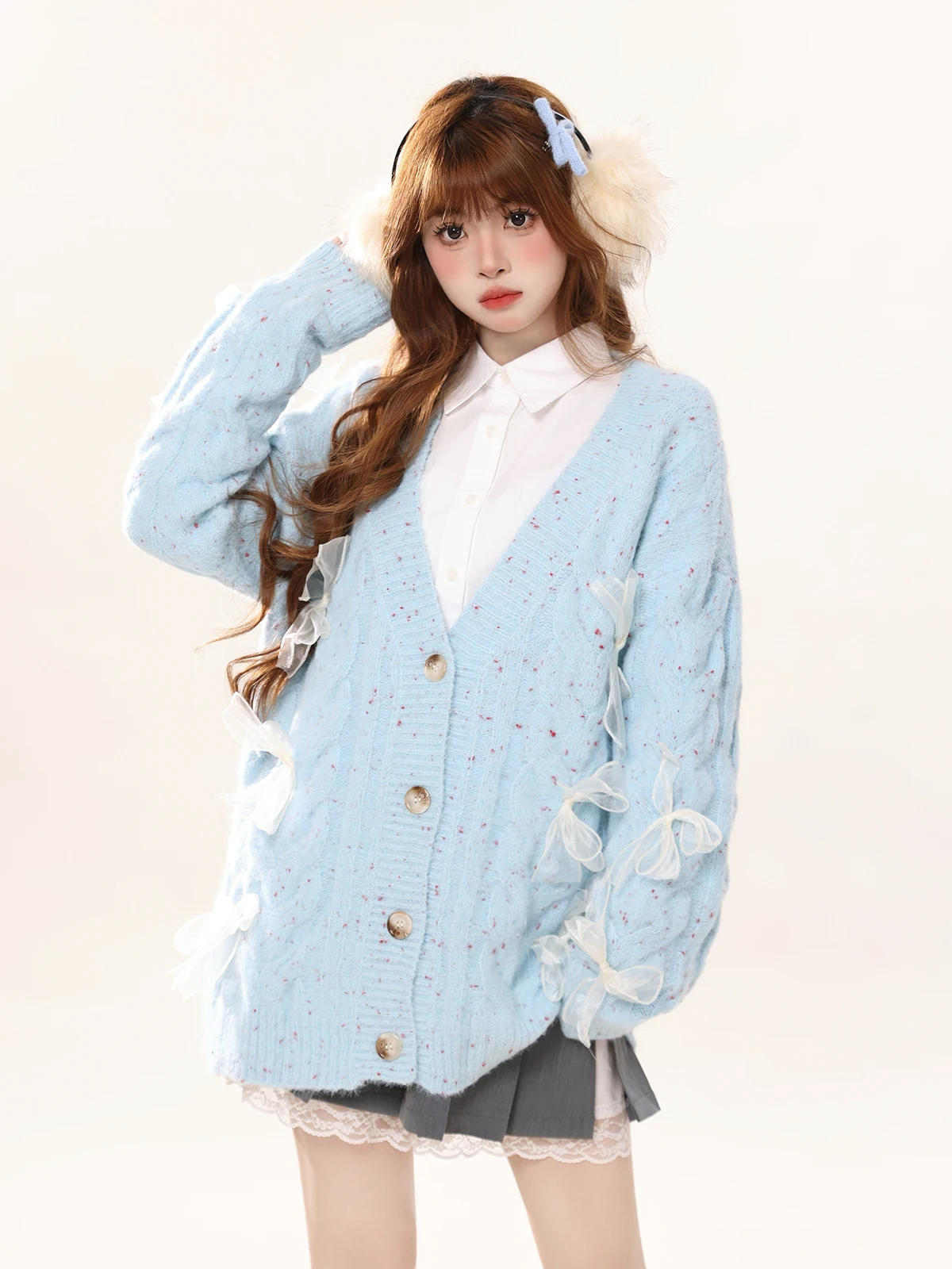 

Женский кардиган ENJOG с V-образным вырезом, осенне-зимний, свободного кроя, с узлом и цветными вкраплениями, верхняя одежда