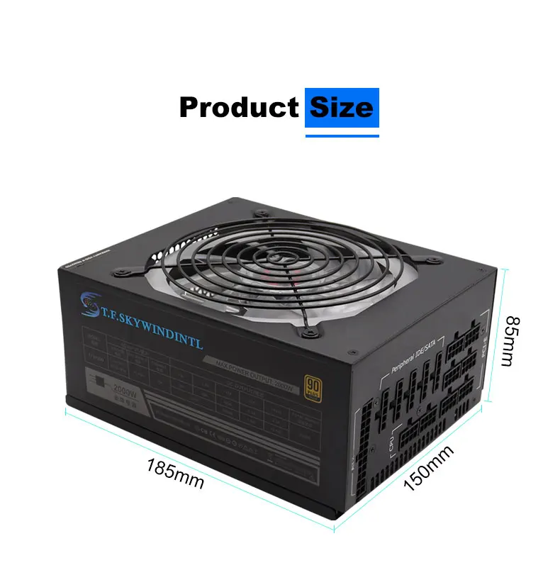 Fully Modular 2000w Computer Power Supply PSU 110V-240V with RGB BTC Mining ATX Support 7 GPU Graphics Card