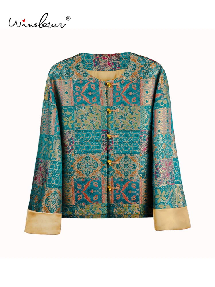 

Winsleter-50 мм, 50% шелковое элегантное парчовое пальто Song, жаккардовое пальто с круглым вырезом, женское шикарное пальто в стиле ретро, осень-зима 2025 C5O630CC