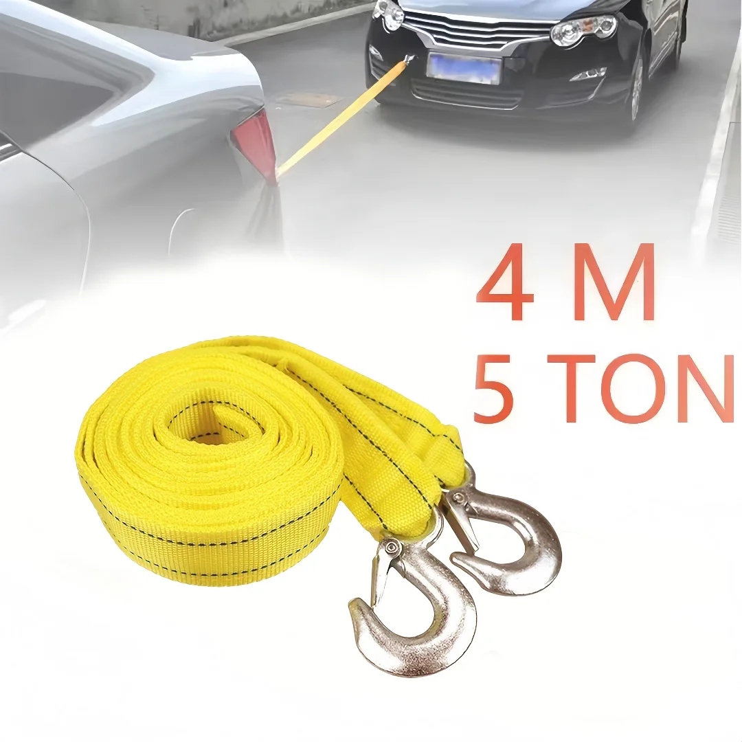 4M5Ton Car Tow Cable Towing Pull Rope Strap Trailer Rope Towing Pull Rope Strap Metal Hooks Auto Road Recovery Car Accessories