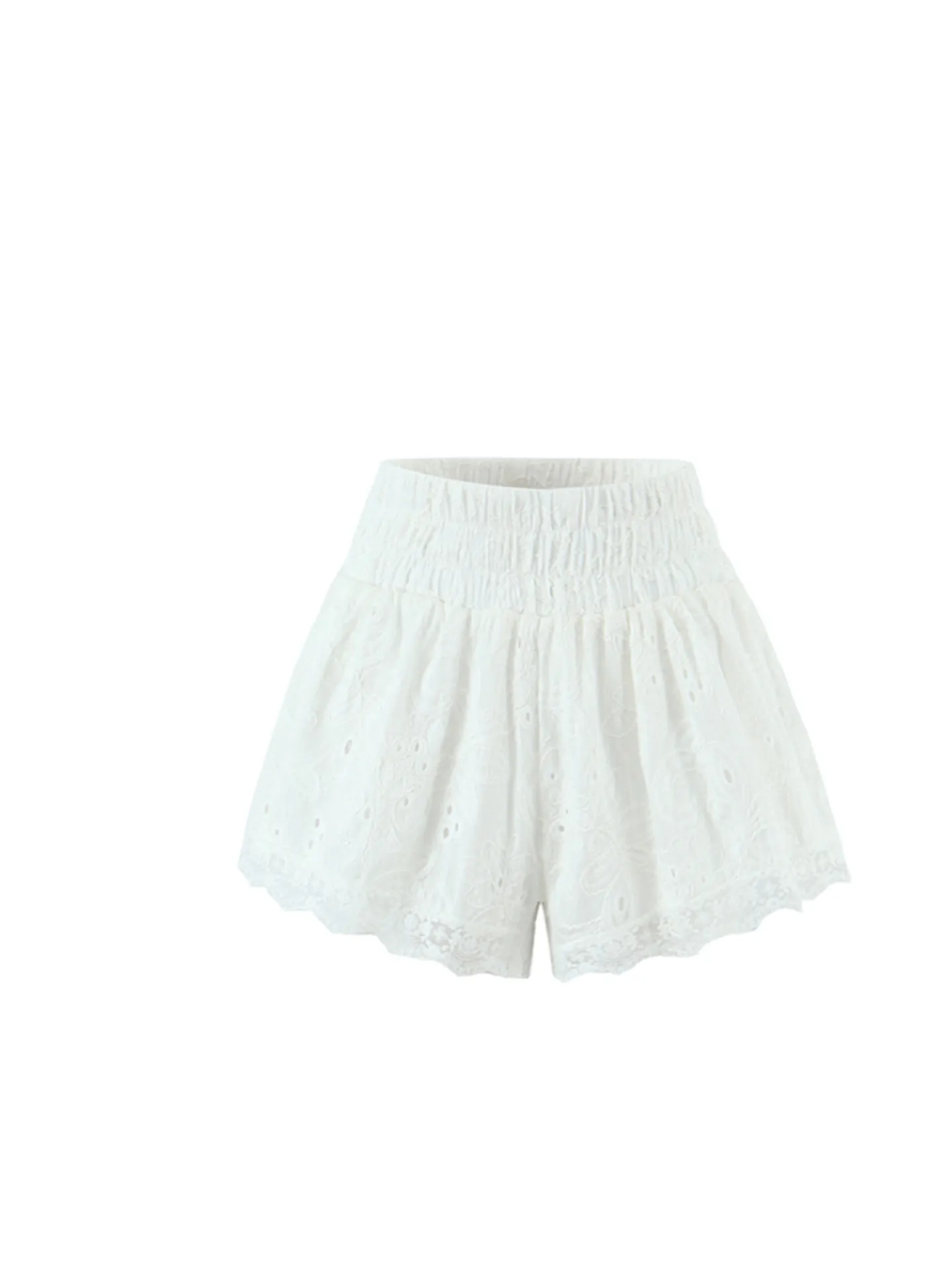 Pantaloni casual da balletto bianco con ricamo pesante in pizzo Pantaloni casual a vita alta con motivo floreale elastico Anti-luce Dimagranti