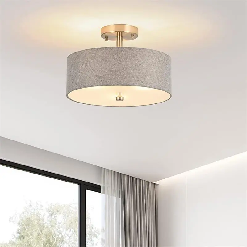 American Fabric Lampshade Ceiling Light Vintage E27 Simple White Fabric Circular Porch Living Bedroom Dining Room Ceiling Lamp