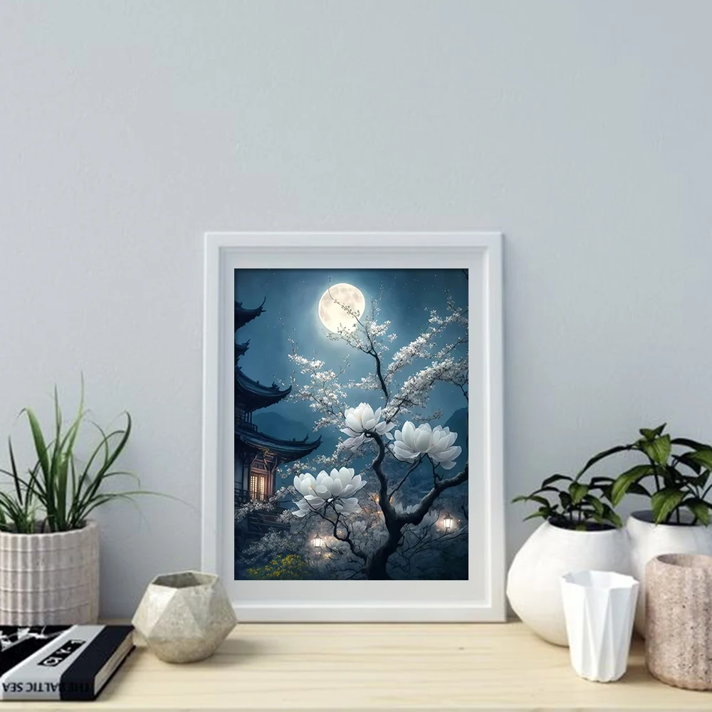 Huacan Diy Diamond Mosaic Flower 5d Diy Painting Landscape Moon Home Decoration Rhinestone Pictures Craft Kit