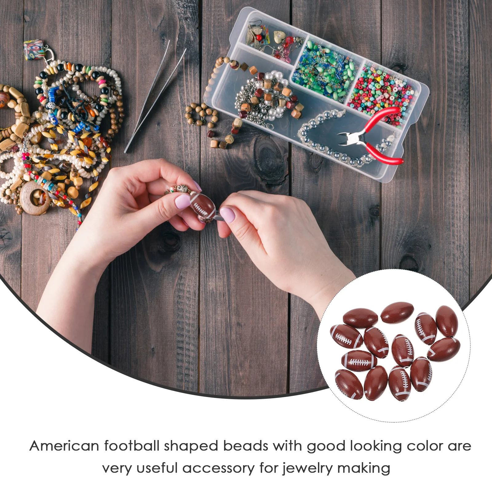 

50Pcs Wooden Football Loose Beads Durable Jewelry Making Beads for DIY Bracelets Earrings Necklace Sport Charm Spacer