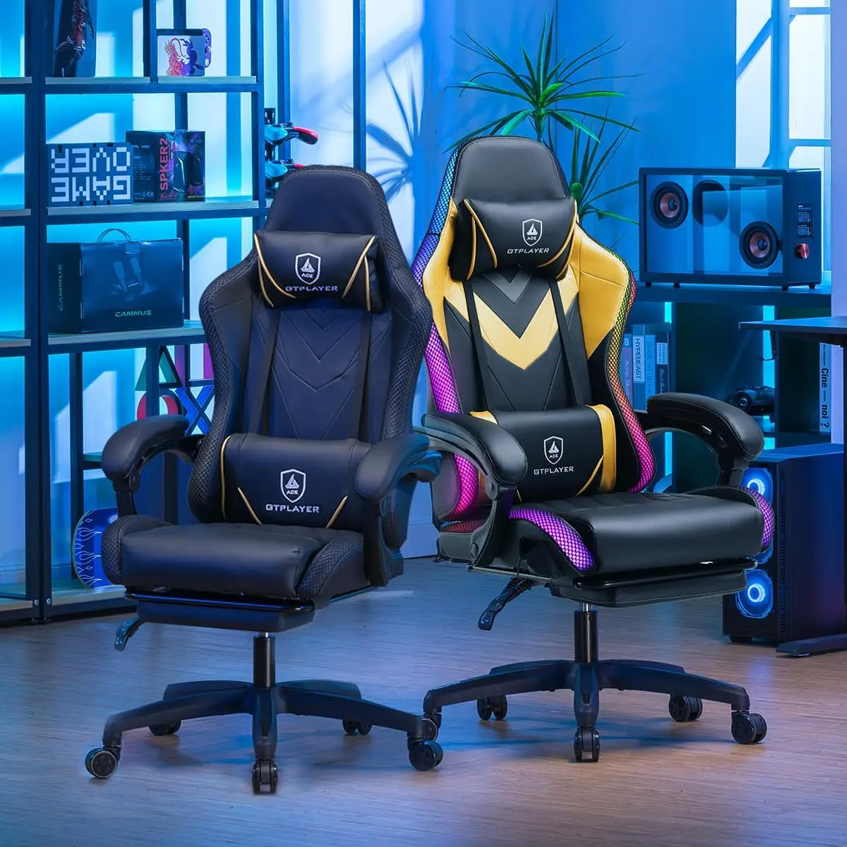 GTPLAYER Gaming Chair, RGB Gaming Chair with LED Lights, Video Gaming Chair for Adults, Ergonomic Computer  Chair with