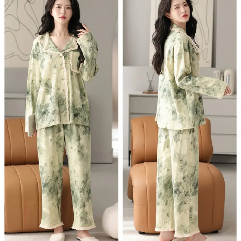 2023 neue Pyjamas Frauen Frühling und Herbst Lounge wear Langarm High-End faulen Temperament Outing Homewear Set V-Ausschnitt Nachtwäsche