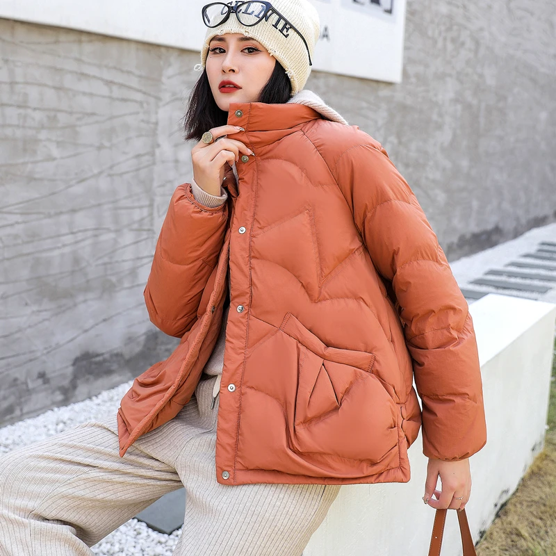 Winter Women\'s Jackets 2024 Ultra Light Warm Short Down Jacket Casual Female Single Breasted Loose  90% White Duck Down Coat