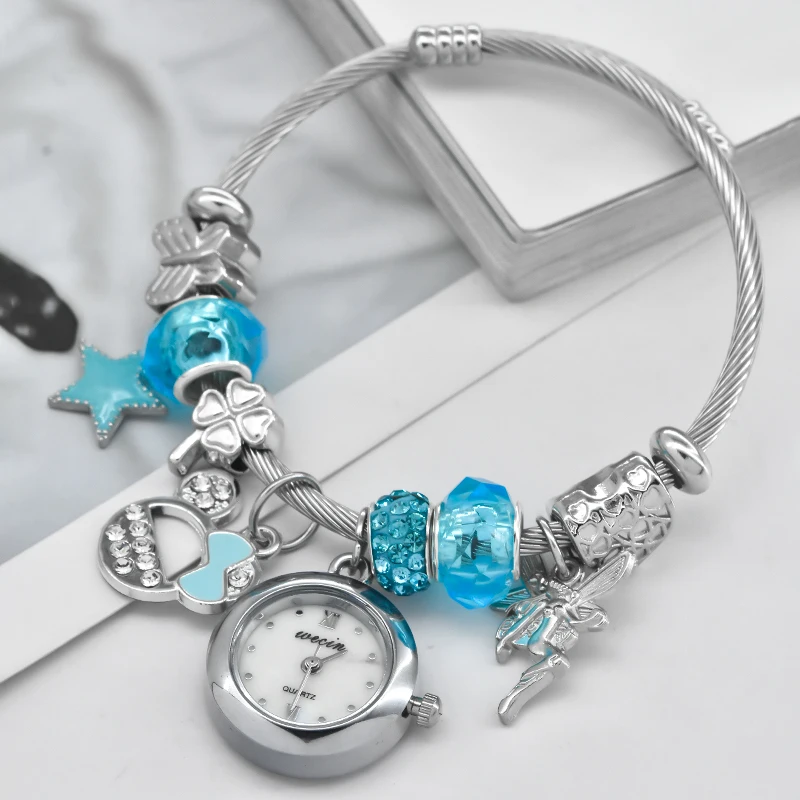 Модные женские часы-браслет Love со стильным декором, изысканные круглые кварцевые часы, серебристые, повседневные, элегантные