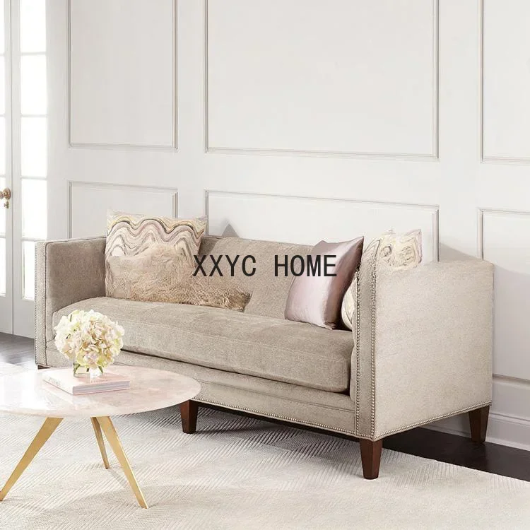 Customized furniture American fabric three-person sofa simple and old soft bag rivet double sofa combination leisure sofa
