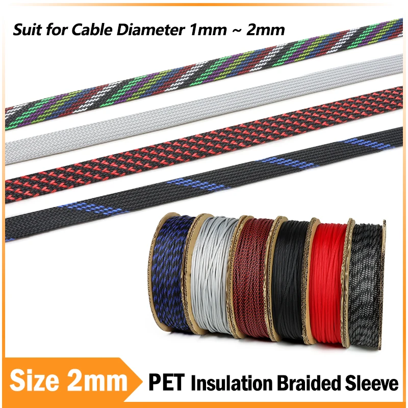 

2mm Colorful Braid Sleeve Nylon Snakeskin Mesh High Density Insulate PET Retractable Shockproof Expandable Wire Protector Cable
