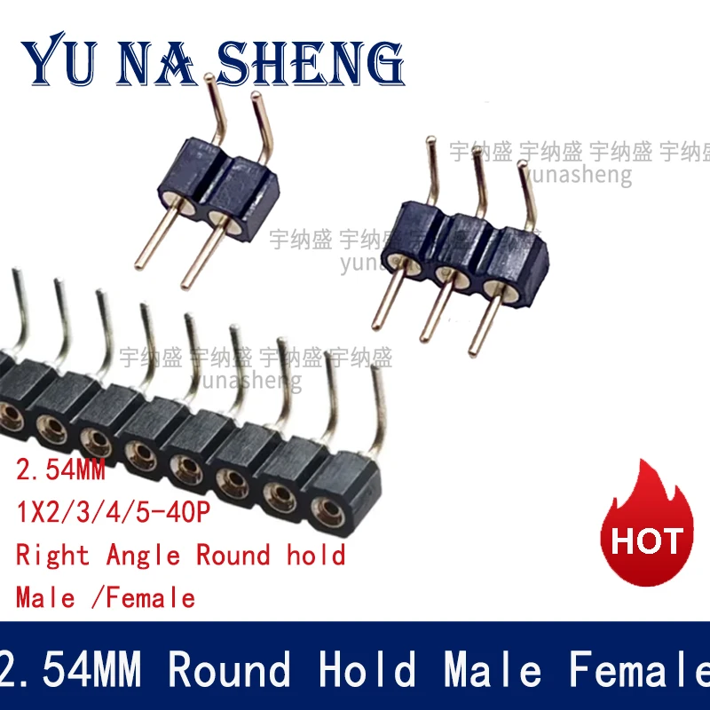 10PCS 2.54mm Round Hole Single Row Right Angle 1X2/3/4/5/6/7/8/10-40P  1x40p  RA  PCB  TIN Female Male Gold Pin Header Socket